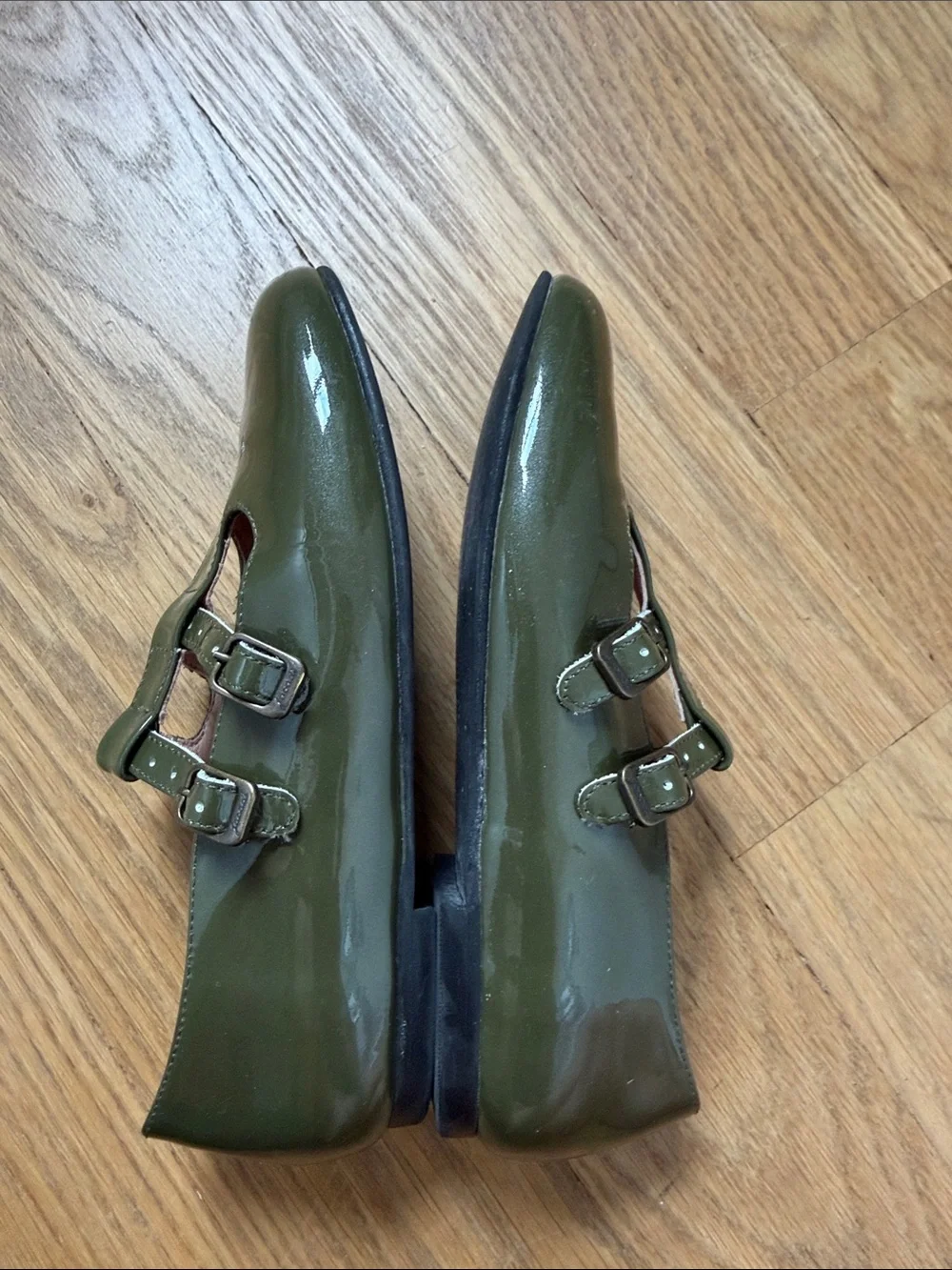 Jacadi Olive Green Patent Mary Jane Flats